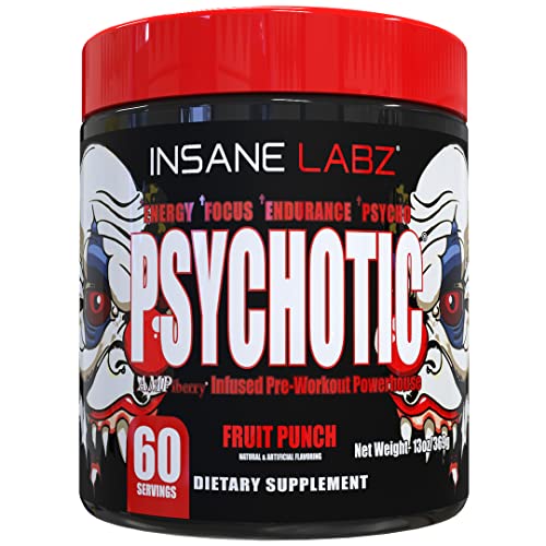 Insane Labz Psychotic, High Stimulant Pre Workout Powder, Extreme Lasting Energy, Focus and Endurance with Beta Alanine, Creatine Monohydrate DMAE, 35 Srvgs
