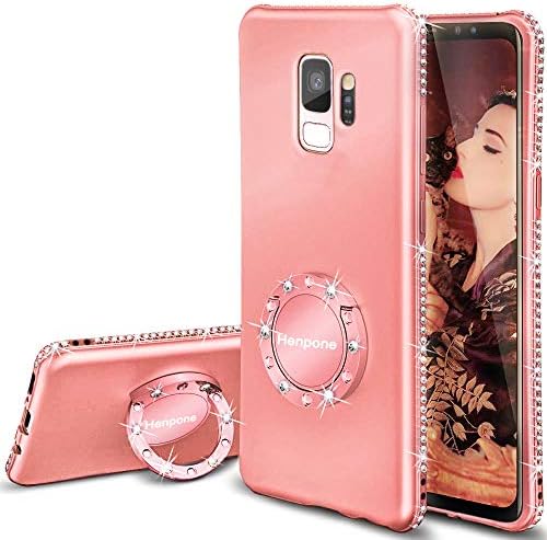 Galaxy S9 Case, Glitter Girly Purple Phone Cover with Kickstand Grip Ring Stand Holder Women Girls Luxury Diamond Sparkle Bling for Samsung Galaxy S9 (Galaxy s9-Rose Pink)