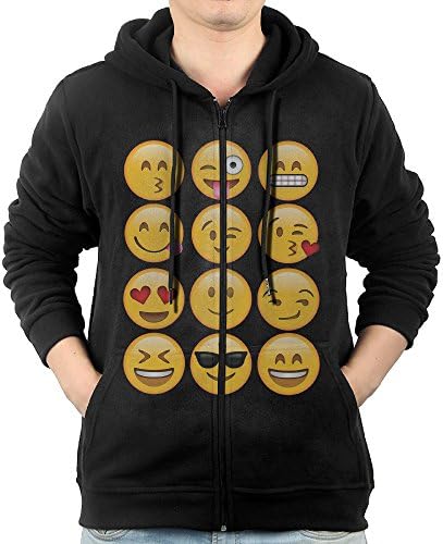 Men's Long Sleeve Zip Up Hoodie Sweatshirt With Pockets Funny Emoji Black