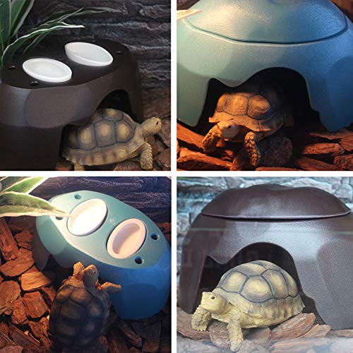 OMEM Reptiles House Reptile Hide Habitat Humidify Cave,Reptile Hideouts Box Landscaping with 2 Ceramic Sink for Beard Dragons Lizards Snakes Turtles Spiders Amphibians Reptiles Supplies (Small, Blue)