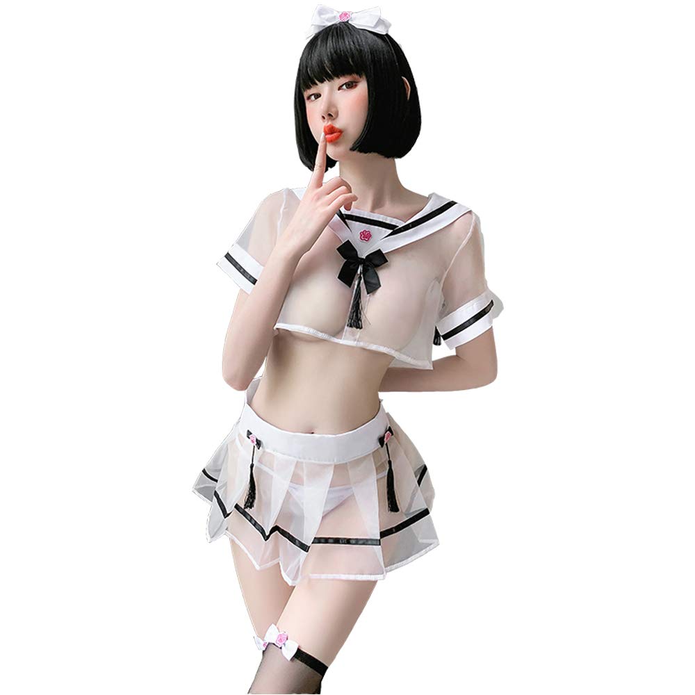 SINMIUANIME Ladies underwear cute female school uniform sexy short skirt cat and rabbit female cosplay suit (7036white)