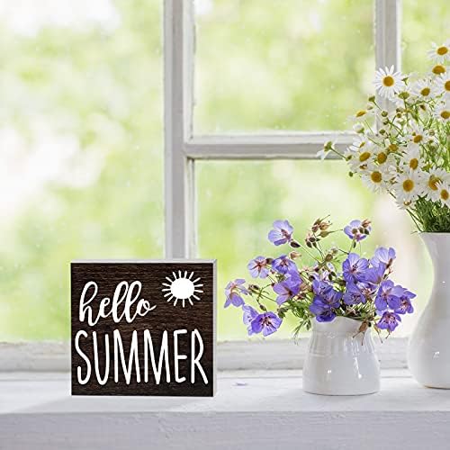 Hi there Summer season Signal Wood Farmhouse Hi there Summer season Block Signal Rustic Solar Signal Tiered Tray Decor 6 x 6 Inch for Summer season Dwelling Indoor Out of doors Ornament Provides (Darkish Shade)