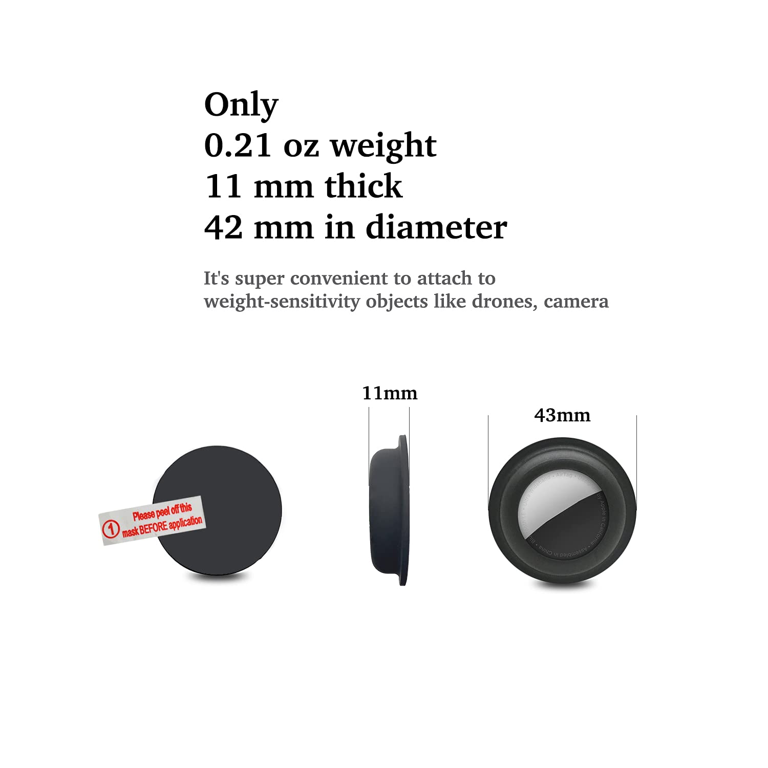 Xmada Self-Adhesive Silicone AirTag Case - 2 PCS Lightweight Sticky Case Stick On Remotes, Electronic Devices Compatible with The Apple AirTag 2021 (Black)