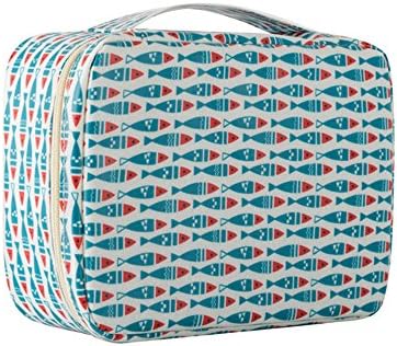 Large Cosmetic Bag Train Cases, Makeup Pouch Organizer Hanging Toiletry Bag Blue Fish
