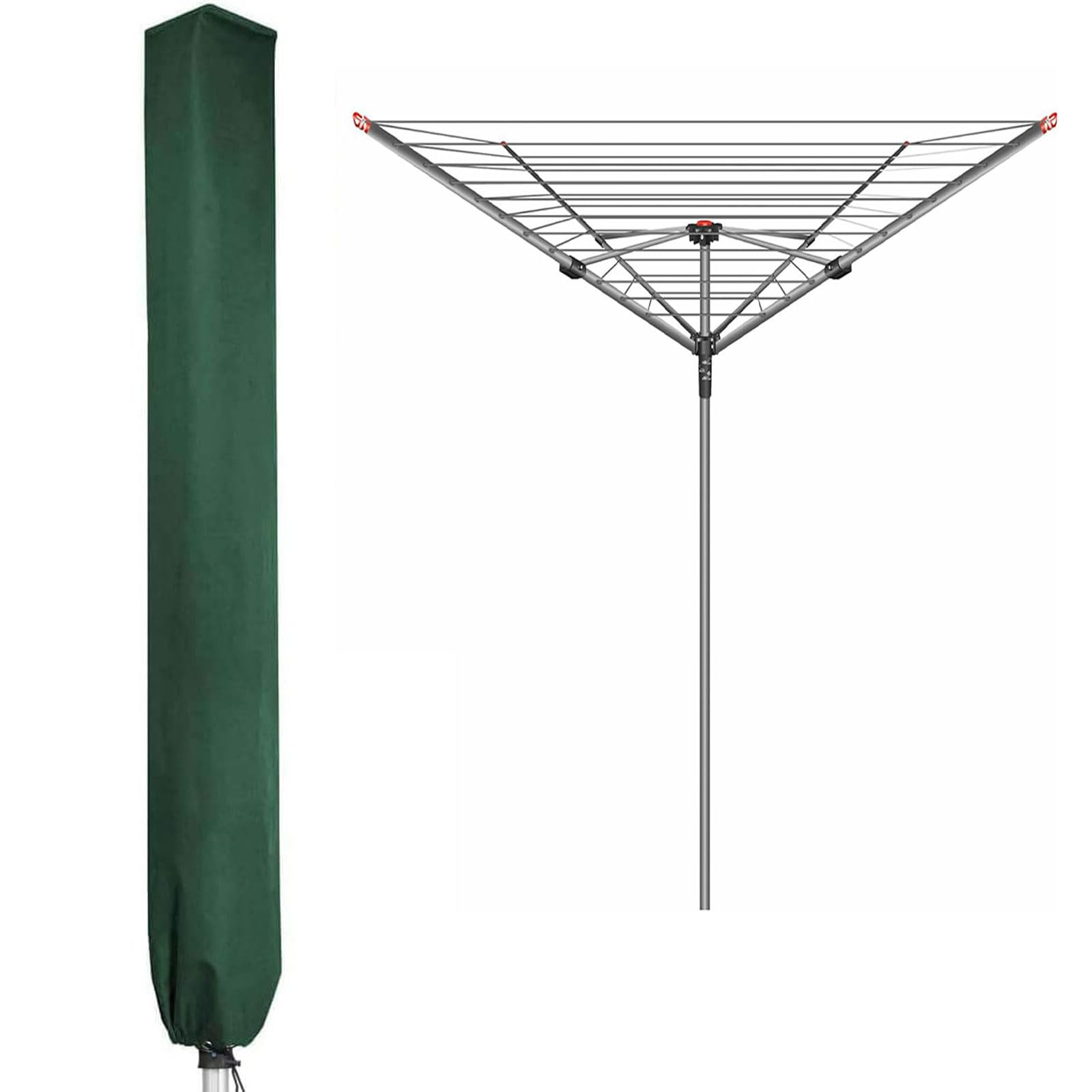 PATIO PLUS Large Rotary Washing Line Cover 16x16x180cm Waterproof Rotary Dryer Cover Clothes Airer With Zip 600D High Density Oxford PVC Coating, Green