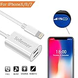 Dual Lightning Adapter Splitter for iPhone 7, 7Plus, 8, 8Plus, iPhone X, Sellemer Headphone Jack Audio/Charge Adapter Compatible Music Control, Charge Power Bank Sync Date (White)