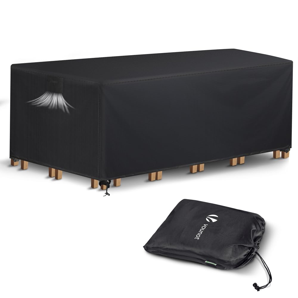 VOUNOT Garden Furniture Covers, 242x162x73cm, Waterproof, Anti-UV, Windproof, Heavy Duty Oxford Fabric with Reinforced Lines, Air Vent, Patio Set Cover for Outdoor Garden Chair & Table, Black