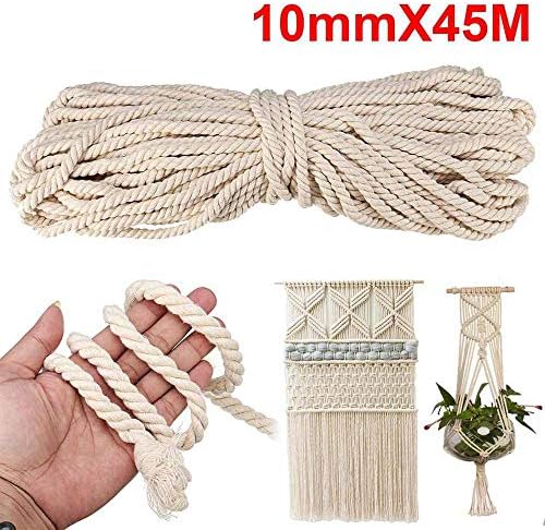 Pivica Macrame Rope Natural Beige Pure Cotton 10mm 45m Twisted Cord, Thread Cord for Home DIY Wall.Line Decorative Craft