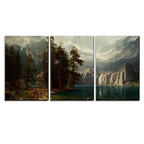 3 Piece Canvas Wall Art - Sierra Nevada in California by Albert Bierstadt Giclee - Modern Home Art Stretched and Framed Ready to Hang - 16"x24"x3 Panels