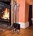 Plow & Hearth Crest Fireplace 4-Piece Tool Set with Stand, Solid Steel, Convenient Hanging Loops, Tongs, Poker, Shovel, Broom, Decorative and Functional, Approx. 12