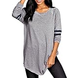 Goddessvan Plus Size Tops, Women Autumn Long Sleeve T-Shirt Sweatshirts Patchwork Blouse Tops (2XL, Gray)