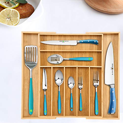 Bamboo Expandable Drawer Organizer, Premium Cutlery and Utensil Tray, 100% Pure Bamboo, Adjustable Kitchen Drawer Divider ... (8 Compartments Expandable) - Thumbnail 6