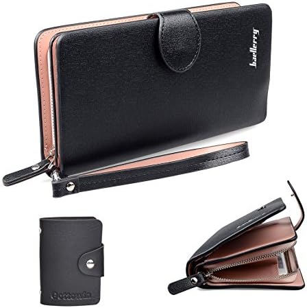 Gottowin Women’s PU Leather Wristlet Card Wallet Clutch Handbag Zipper Organizer (Black)