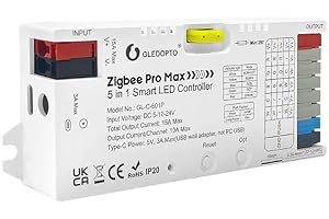 GLEDOPTO ZigBee 3.0 LED Strip Light Controller Pro Max 5 in 1 RGBCCT RGBW RGB CCT Dimmer Monochrome Color White Light Mix PWM Dimming 20A Pluggable Fuse App Voice Control (ZigBee Hub Require)