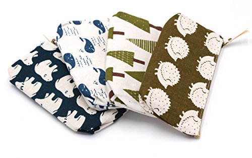 FIVOENDAR Adorable Forest and Animal Linen Pencil Case Pen Zipper Bag Coin Organizer Makeup Costmetic Bag Pouch - Set of 4 - Thumbnail 2