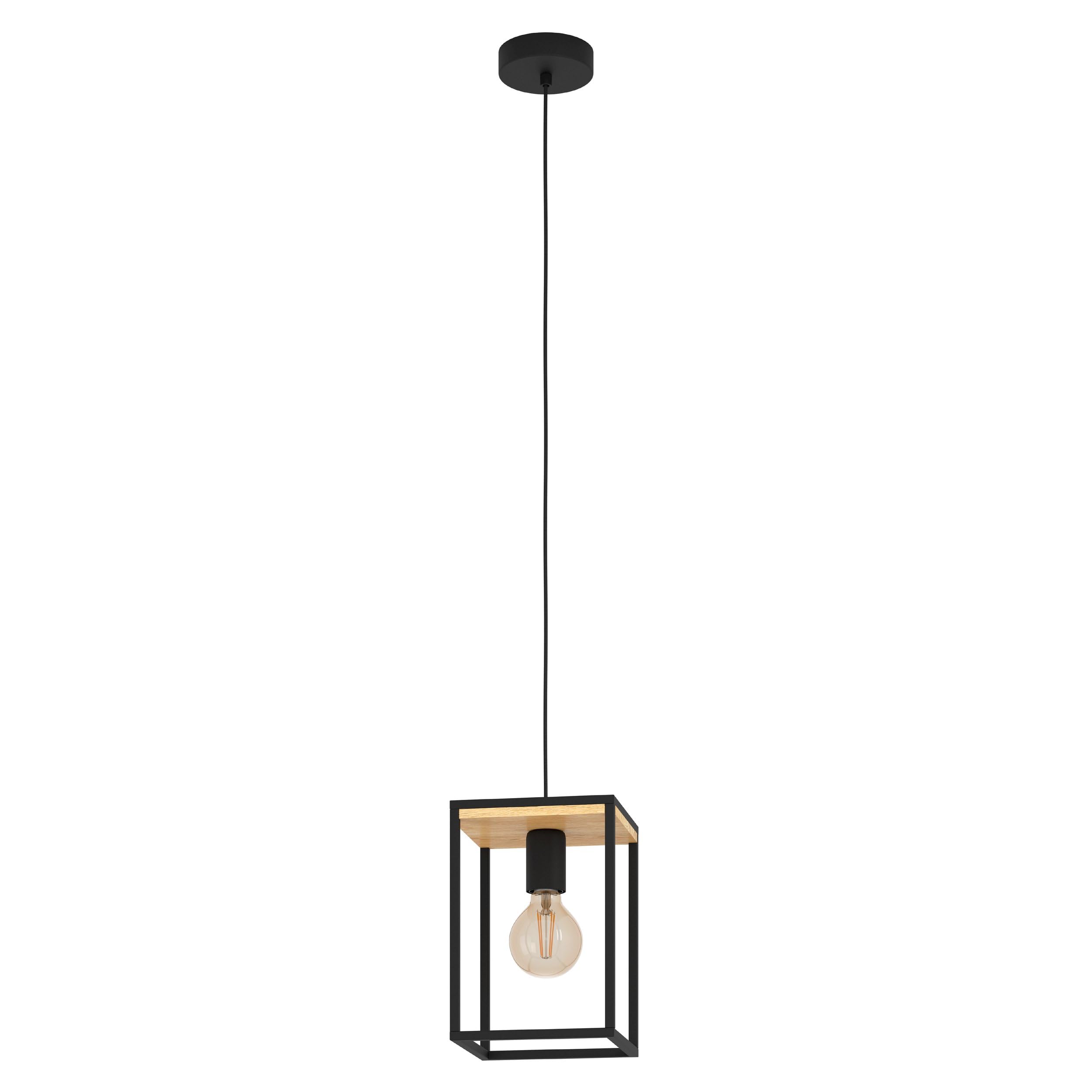 Eglo Pendant Lighting Libertad, Ceiling Light Fitting Made of Black Metal and Natural Wood, Hanging lamp for Dining and Living Room, E27 Socket