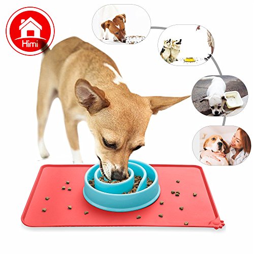 Himi Silicone Pet Food Mat 19"x12" - FDA Silicone Waterproof Dog bowl mat, Non Slip Dog bowl Pet Food Mat Placemet Tray - Pet Bowl Feeding Mat - Small and large dog food mat - Pet Bowl Tray (Red) - Thumbnail 3