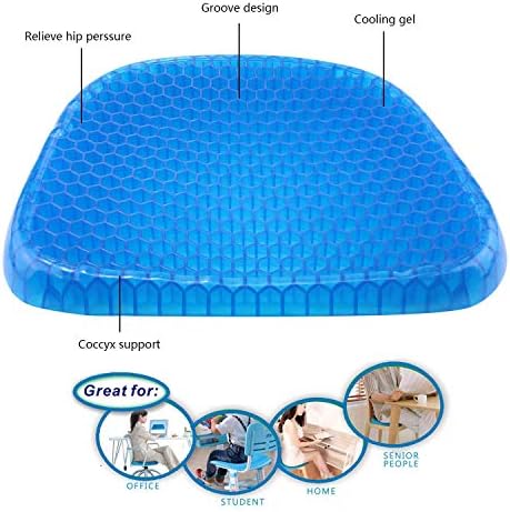 GaxQuly Gel Seat Cushion Comfort Blue Honeycomb Design Gel Pad Provides Excellent Support for Lower Back, Spine, Hips Promotes Venting & Good Sitting Posture for Office Chair Car Sitter Wheelchair (Blue)