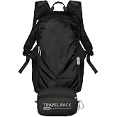 ChicoBag Travel Pack rePETe + Refine | Eco-friendly Lightweight and Packable Travel Backpack (Obsidian)