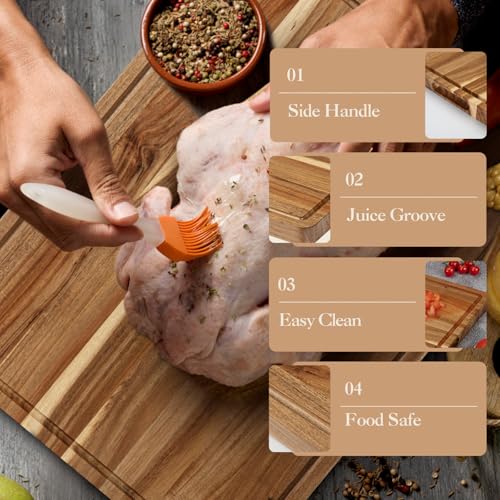 Garvee Large Acacia Wood Cutting Board 61x46cm, 3cm Thick Reversible Wooden Chopping Board with Deep Juice Groove & Handles, Edge Grain Butcher Block Board for Meat, Vegetables, Fruit