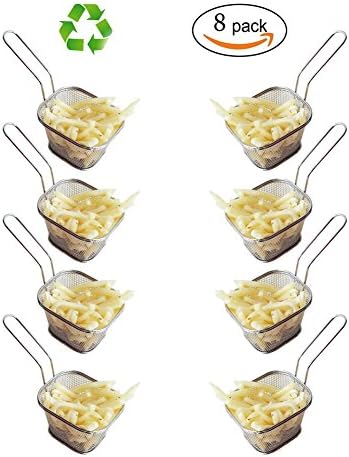 HUAJIAN Fry Basket 8 pcs Mini Square Stainless Steel Fry Basket Present Fried Food, Table Serving Frying basket