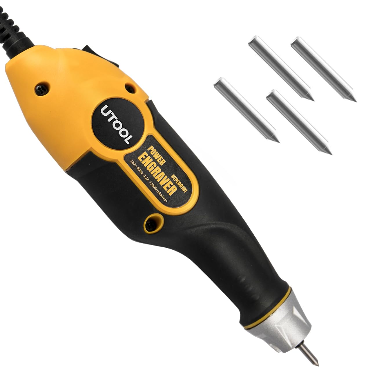 UTOOL Engraver Pen with Letter/Number Stencil, 24W Handheld Etching Tool for Wood Metal Glass Engraving with 4 Replaceable Tungsten Carbide Steel Bits