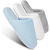 3-Pair Luxury Spa Slippers - Cotton Memory Foam Non-slip Closed Toe Washable Slippers for Hotel,Guest,Travel,Bride,Women and Men