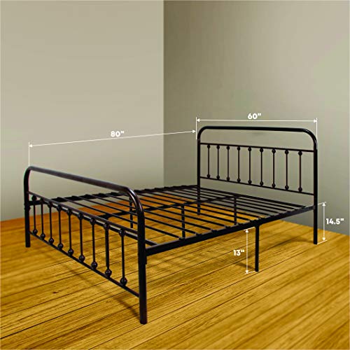 Ambee21 Queen Metal Bed Frame with Headboard and Footboard Set: Vintage Bed Frame, Sturdy Support Mattress Foundation, No Box Spring Required, Under Bed Storage, Steel Slat Support, Easy Assembly