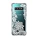 Lontect for Galaxy S10 Plus Case Slim Bumper Cushion Clear Soft Flexible TPU Frame + Hard PC Back Transparent Scratch Resistant Cover Case for Samsung Galaxy S10 Plus, White Lace Flower