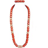 MINGHANG 1Row Nigerian Jewelry Sets for Men,Orange Resin Beads,Chunky Multilayer Statement Choker Necklace,African Wedding Beads without Earrings