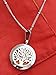 Aromatherapy Necklace -Tree of Life Design - Essential Oils Diffuser Jewelry 25mm Diameter Surgical Stainless Steel Locket/ Pendant w/ 24” Chain+17 Aromatherapy Refill Pads - Silver