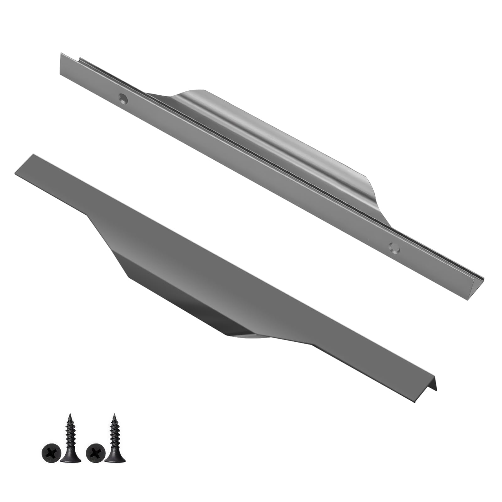 Fatiya 2 Pieces Aluminium Alloy Finger Pulls for Cabinets, 11.8 Inch Cabinet Edge Pull Handles, Concealed Hidden Draw Pull for Wardrobe Kitchen Bathroom Drawers (Grey)