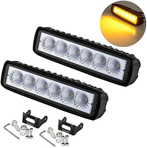 SUFEMOTEC 2PCS 6" inch 18W Led Work Light Bar Flood Beam Amber Color For Offroad Motorcycle Trucks SUV ATV UTV Jeep FJ150 used as Led Driving Work Emergency Lights Fog Pick Up Lamp 12V 24V