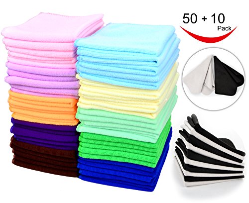 60 Pcs(50+10) - Microfiber Cleaning Cloth Pack - Great Value & Quality