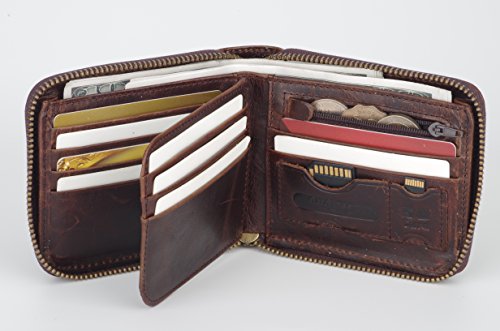 Admetus Men gifts Genuine Leather Short Zip Cowhide Wallet credit card ID Purses 2