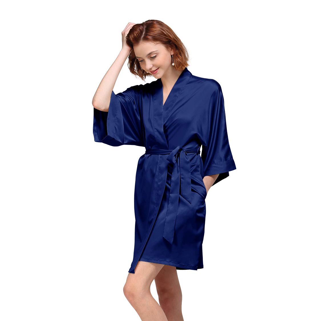 Women's Satin Robe Kimono Dressing Gown Bride Bridesmaid Robes Short Silky Bathrobe Sleepwear