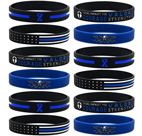 Inkstone (12-pack) Law Enforcement Silicone Bracelets Assortment - Wholesale Bulk Products Gifts for Police Officers Cops