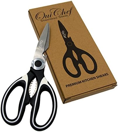Oui Chef Kitchen Shears, Chef Scissors, Poultry Shears, Meat Shears, Kitchen Scissors with Premium Stainless Steel Blades & Sure-Grip Ergonomic Handles (White-Single)