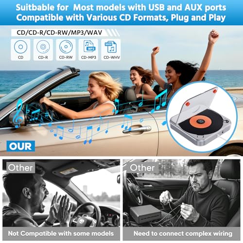 Car CD Player, CD Player for Car with USB Port and AUX Interface, External Car CD Player Compatible with Android Car Radio, External CD Drive with USB to Type-C Port