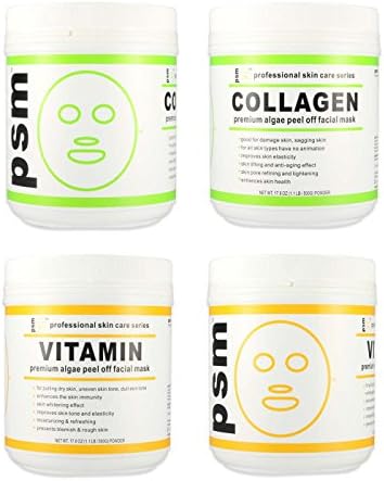 (Set of 4) 2 COLLAGEN, 2 VITAMIN psm Premium Algae Peel Off Facial Mask Powder 17.6 OZ (1.1LB / 500g EA)