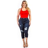 Jack David/CYCLON Women's Plus Size Stretch MID Rise Blue Denim Jeans Capri (CYCLON-CLN847 Distressed Dark Blue, 24)