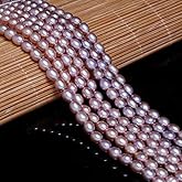 Natural Pearl Beads Natural Oval Freshwater Cultured Purple Pearl Loose Beads Quality Level AAA for Jewelry Making Charms Necklace As Gift 5-6 Mm 14.2 Inches (2 Strands)