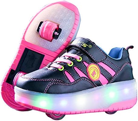 Unisex Kids Led Roller Skate Shoes Double Wheels 7 Colors Flashing Retractable Skateboarding Rollerblades Outdoor Sports Gymnastic Sneakers Light Up Trainers