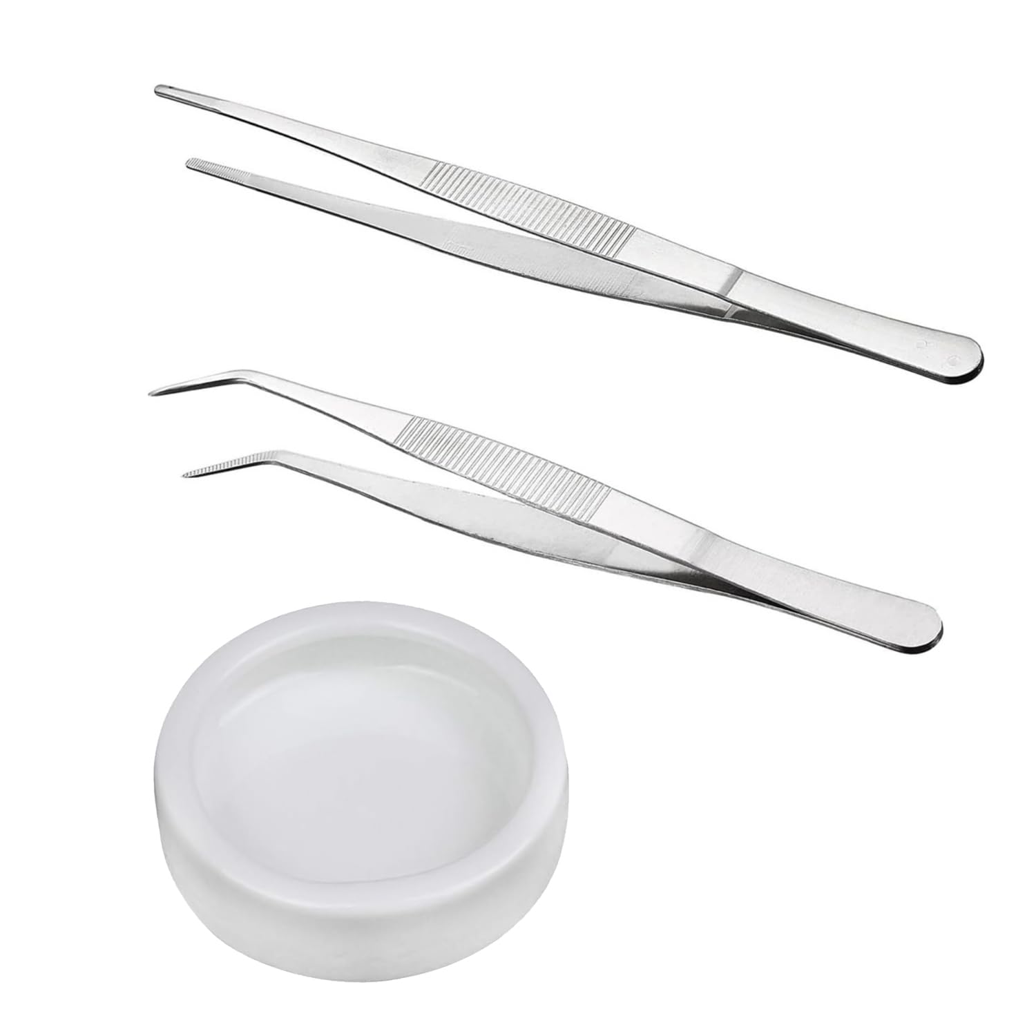 HAICN 3Pcs Reptile Bowl with Stainless Steel Tweezers Ceramic Bowl Extra Long Tweezers Set Reptile Feeder Premium Aquarium Tools for Tortoise Lizard