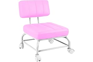 IMMER LIEBEN Low Rolling Stool Roller Seat with Universal Swivel Caster Wheels for Home Office Stool Garage Shop Stools PU Leather High Density Cushion and Steel Pink