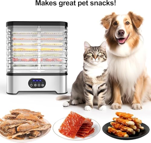 Hcosmy Food Dehydrator Machine, 8 BPA‑Free Trays Food Dryer, Adjustable 72H Timer & Temperature Levels F1-F3 (35‑70°C), Kitchen Drying Machine for Fruit, Vegetables, Meat, Healthy Snacks & Dog Treats
