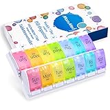 Pill Organizer, Weekly 7 Day AM PM Pill box, Travel Large Daily Pill Cases with Easy Push Button Design for Vitamins/ Fish Oil/ Capsules/ Supplements