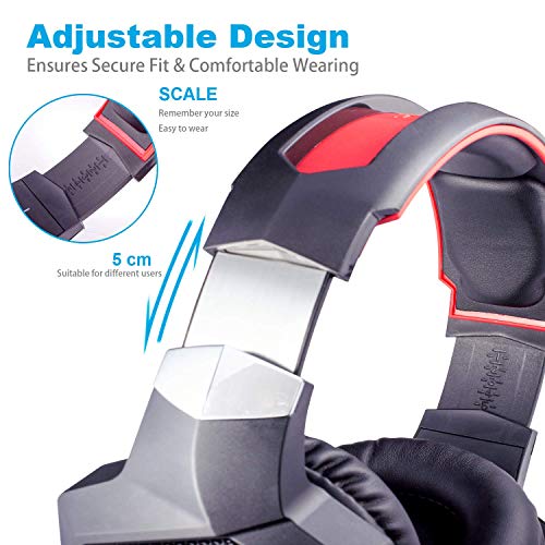 ONIKUMA Gaming Headset - Stereo K8 Gaming Headset for PS4 Xbox One, Noise Cancelling Mic Over Ears Gaming Headphones with Microphone for Nintendo Switch Playstation 4 Laptop Smartphones and PC (Red) - Thumbnail 3