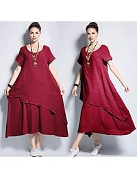 Anysize Y112 - Vestido retro de lino y algodón para primavera, verano, talla grande