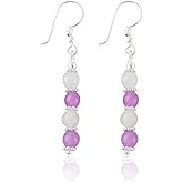 ARTISANJEWELS Natural Amethyst & Rose Quartz Gemstone Earrings, Bohemian Silver Jewelry, Handmade Crystals Earring, Healing Stones, Simple Earring Gift for Women (Approx.1.50 inch)